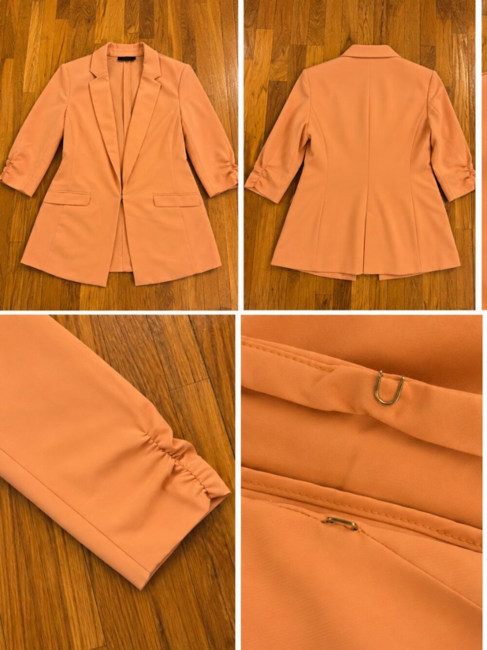 INC International Concepts Women's Peach Coral Rouched Sleeve Blazer Size M